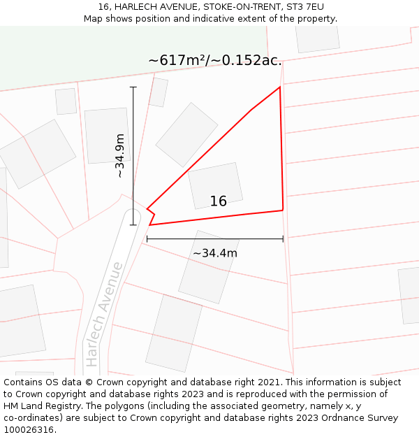 16, HARLECH AVENUE, STOKE-ON-TRENT, ST3 7EU: Plot and title map