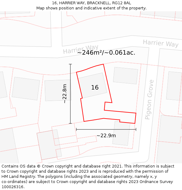 16, HARRIER WAY, BRACKNELL, RG12 8AL: Plot and title map