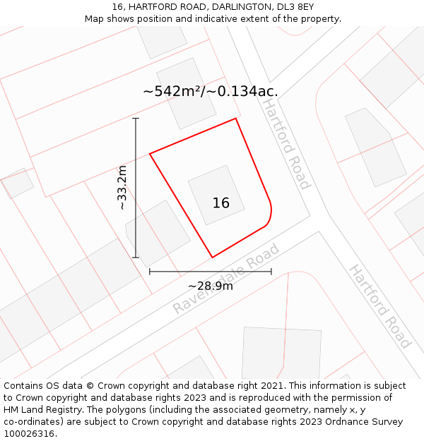 16, HARTFORD ROAD, DARLINGTON, DL3 8EY: Plot and title map