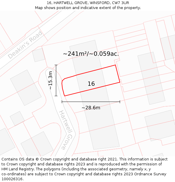 16, HARTWELL GROVE, WINSFORD, CW7 3UR: Plot and title map