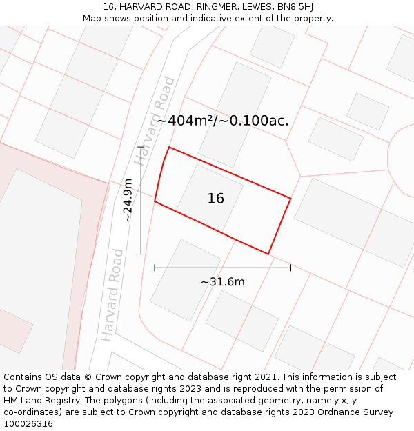 16, HARVARD ROAD, RINGMER, LEWES, BN8 5HJ: Plot and title map