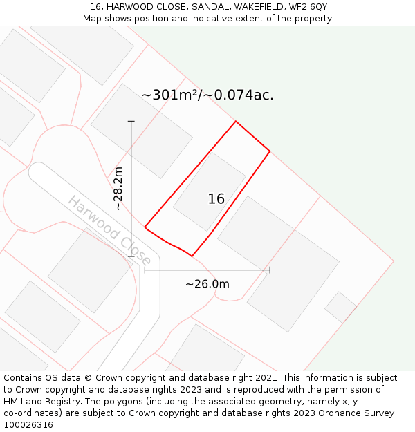 16, HARWOOD CLOSE, SANDAL, WAKEFIELD, WF2 6QY: Plot and title map