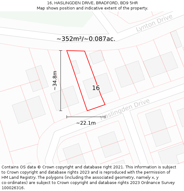 16, HASLINGDEN DRIVE, BRADFORD, BD9 5HR: Plot and title map