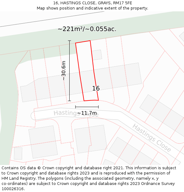 16, HASTINGS CLOSE, GRAYS, RM17 5FE: Plot and title map