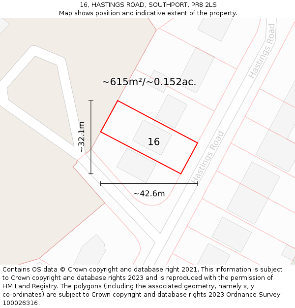 16, HASTINGS ROAD, SOUTHPORT, PR8 2LS: Plot and title map