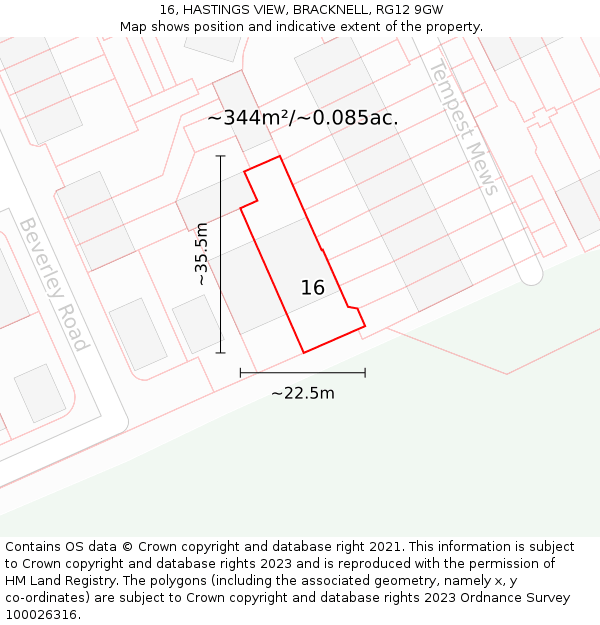 16, HASTINGS VIEW, BRACKNELL, RG12 9GW: Plot and title map