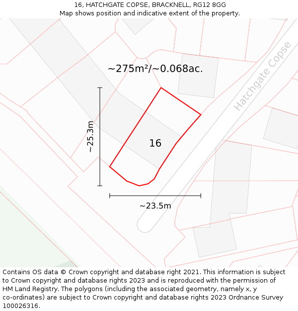 16, HATCHGATE COPSE, BRACKNELL, RG12 8GG: Plot and title map