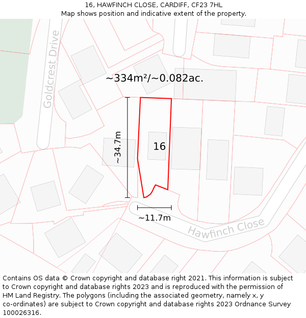 16, HAWFINCH CLOSE, CARDIFF, CF23 7HL: Plot and title map