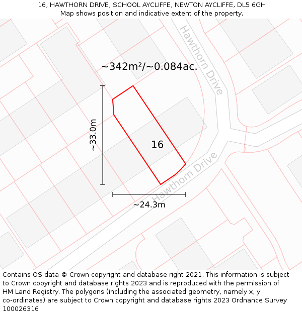 16, HAWTHORN DRIVE, SCHOOL AYCLIFFE, NEWTON AYCLIFFE, DL5 6GH: Plot and title map