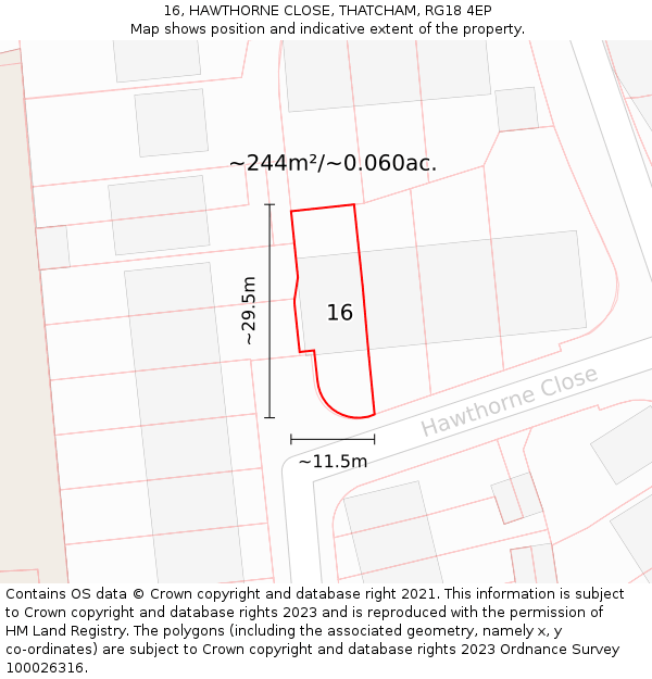 16, HAWTHORNE CLOSE, THATCHAM, RG18 4EP: Plot and title map