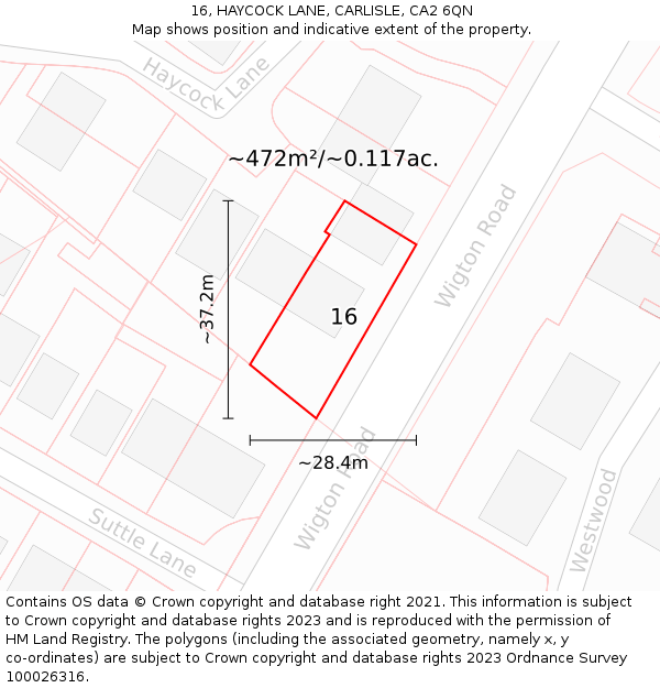 16, HAYCOCK LANE, CARLISLE, CA2 6QN: Plot and title map