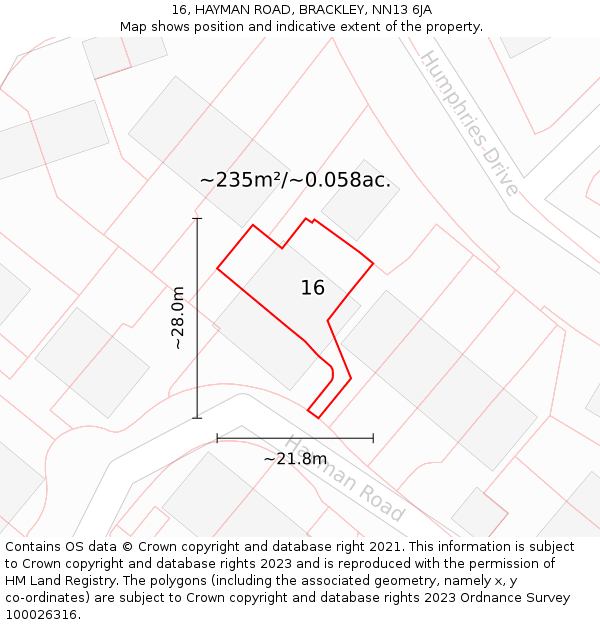 16, HAYMAN ROAD, BRACKLEY, NN13 6JA: Plot and title map