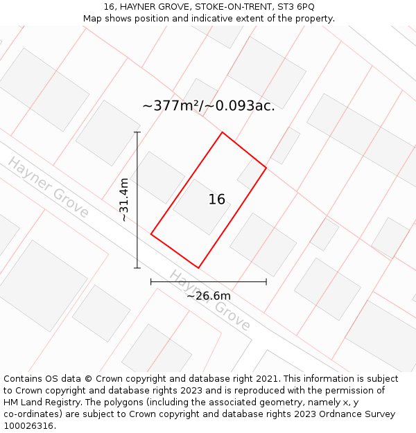 16, HAYNER GROVE, STOKE-ON-TRENT, ST3 6PQ: Plot and title map