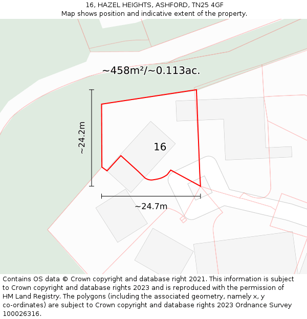 16, HAZEL HEIGHTS, ASHFORD, TN25 4GF: Plot and title map