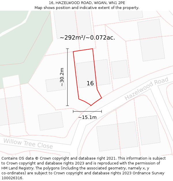 16, HAZELWOOD ROAD, WIGAN, WN1 2PE: Plot and title map