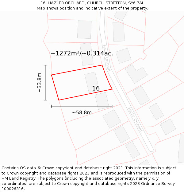 16, HAZLER ORCHARD, CHURCH STRETTON, SY6 7AL: Plot and title map