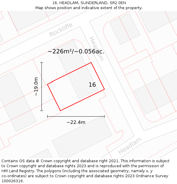 16, HEADLAM, SUNDERLAND, SR2 0EN: Plot and title map