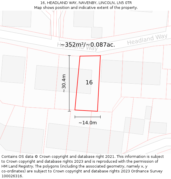16, HEADLAND WAY, NAVENBY, LINCOLN, LN5 0TR: Plot and title map