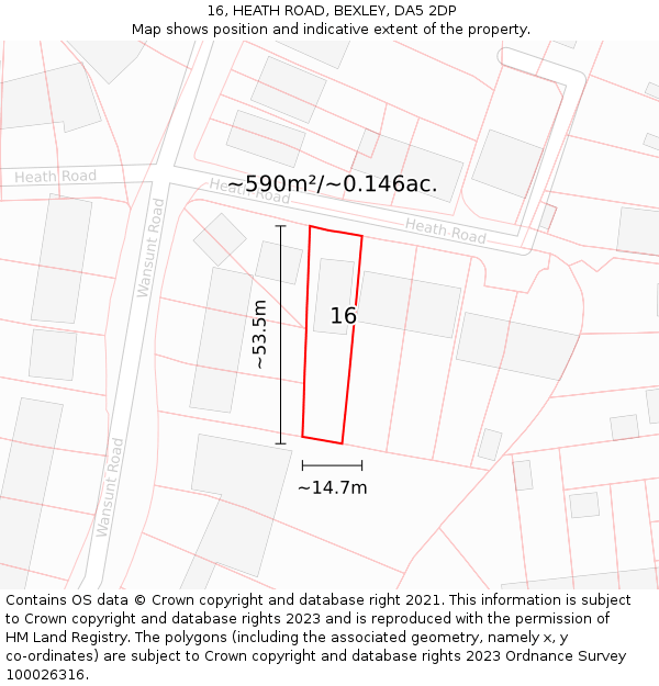 16, HEATH ROAD, BEXLEY, DA5 2DP: Plot and title map