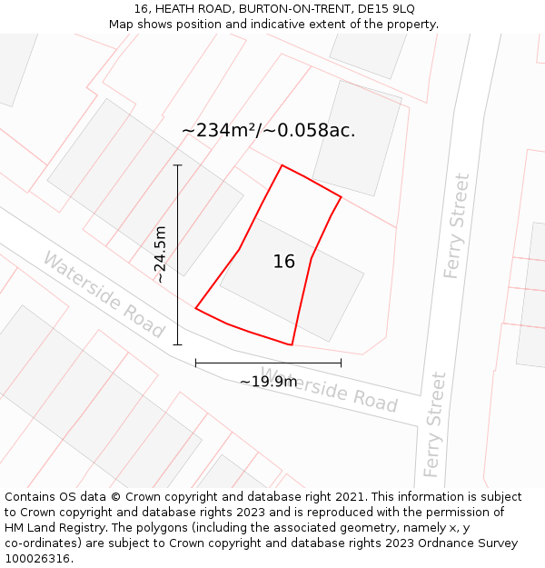 16, HEATH ROAD, BURTON-ON-TRENT, DE15 9LQ: Plot and title map