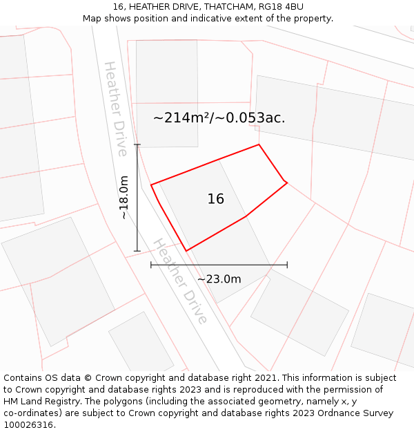 16, HEATHER DRIVE, THATCHAM, RG18 4BU: Plot and title map