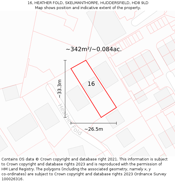 16, HEATHER FOLD, SKELMANTHORPE, HUDDERSFIELD, HD8 9LD: Plot and title map