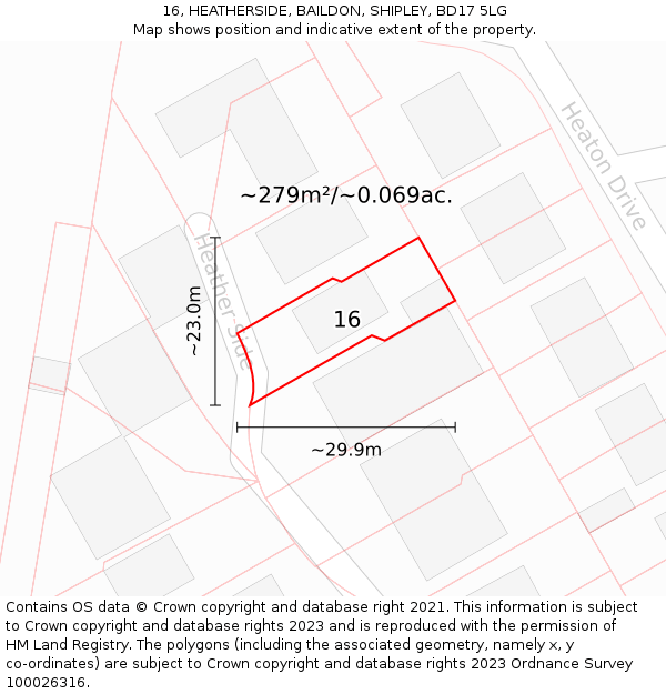 16, HEATHERSIDE, BAILDON, SHIPLEY, BD17 5LG: Plot and title map