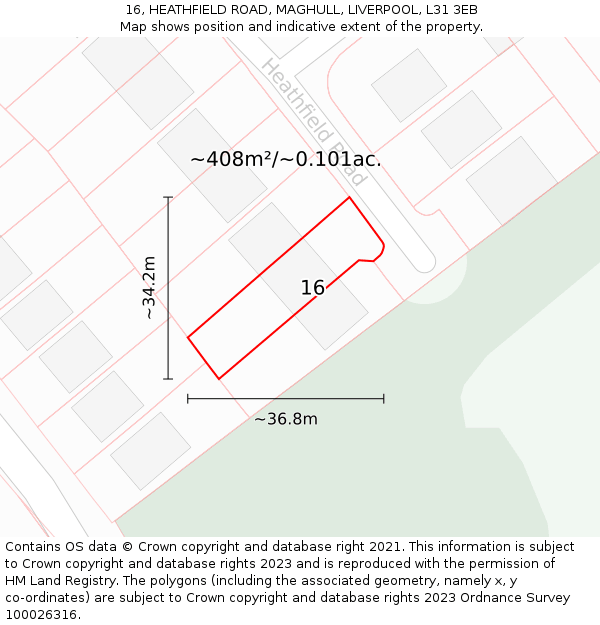 16, HEATHFIELD ROAD, MAGHULL, LIVERPOOL, L31 3EB: Plot and title map
