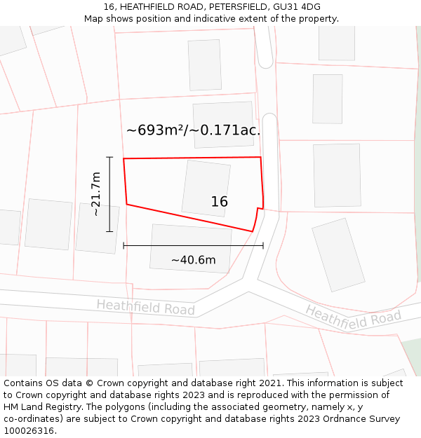 16, HEATHFIELD ROAD, PETERSFIELD, GU31 4DG: Plot and title map