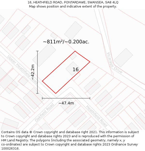 16, HEATHFIELD ROAD, PONTARDAWE, SWANSEA, SA8 4LQ: Plot and title map