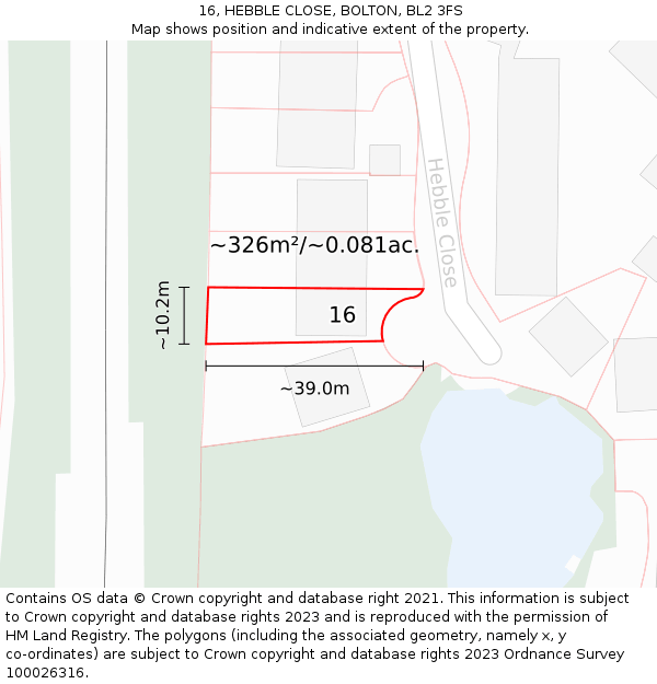 16, HEBBLE CLOSE, BOLTON, BL2 3FS: Plot and title map