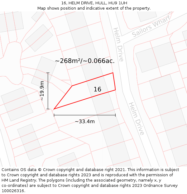 16, HELM DRIVE, HULL, HU9 1UH: Plot and title map