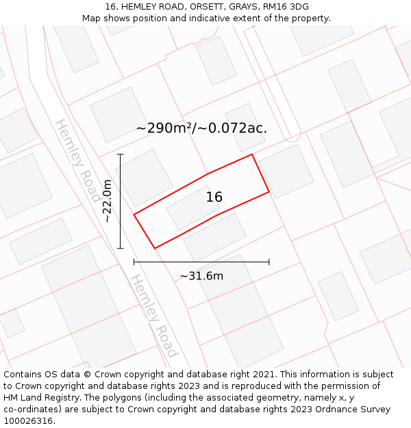 16, HEMLEY ROAD, ORSETT, GRAYS, RM16 3DG: Plot and title map