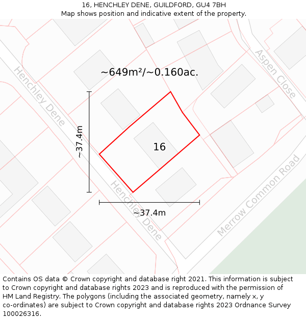 16, HENCHLEY DENE, GUILDFORD, GU4 7BH: Plot and title map