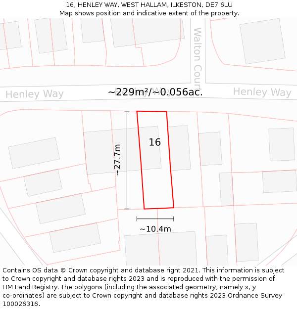 16, HENLEY WAY, WEST HALLAM, ILKESTON, DE7 6LU: Plot and title map