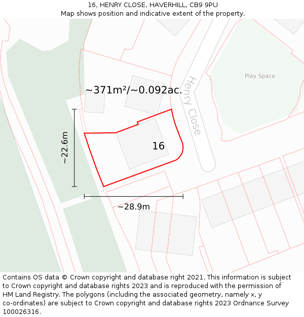 16, HENRY CLOSE, HAVERHILL, CB9 9PU: Plot and title map