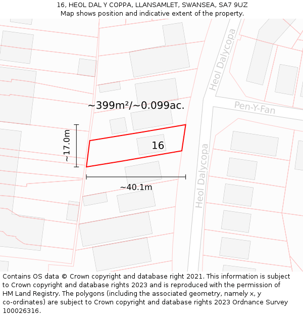 16, HEOL DAL Y COPPA, LLANSAMLET, SWANSEA, SA7 9UZ: Plot and title map