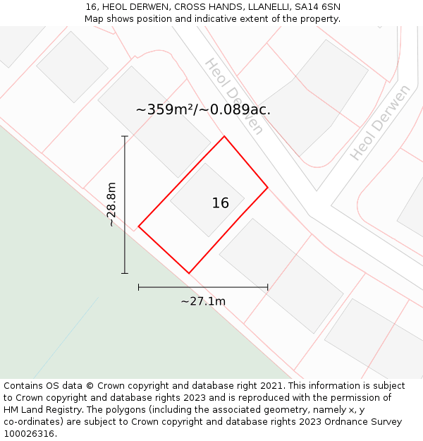 16, HEOL DERWEN, CROSS HANDS, LLANELLI, SA14 6SN: Plot and title map