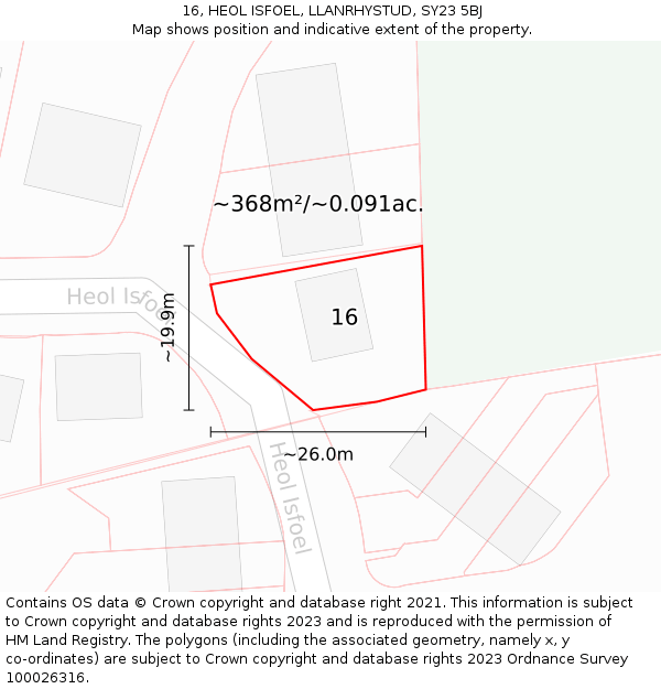 16, HEOL ISFOEL, LLANRHYSTUD, SY23 5BJ: Plot and title map