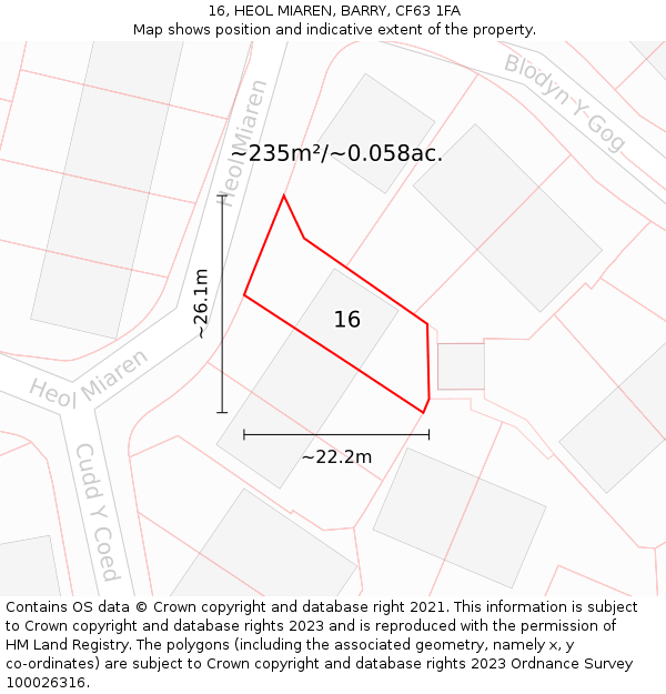 16, HEOL MIAREN, BARRY, CF63 1FA: Plot and title map