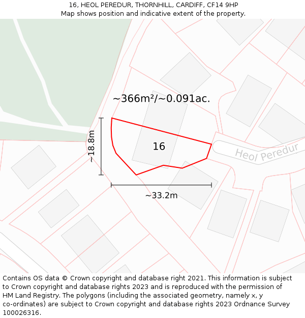 16, HEOL PEREDUR, THORNHILL, CARDIFF, CF14 9HP: Plot and title map