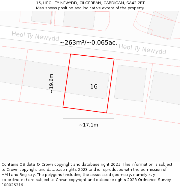 16, HEOL TY NEWYDD, CILGERRAN, CARDIGAN, SA43 2RT: Plot and title map