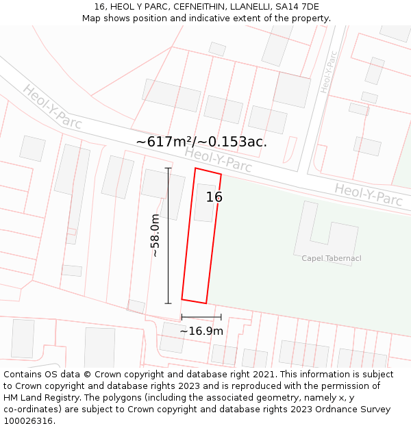 16, HEOL Y PARC, CEFNEITHIN, LLANELLI, SA14 7DE: Plot and title map