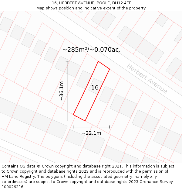 16, HERBERT AVENUE, POOLE, BH12 4EE: Plot and title map