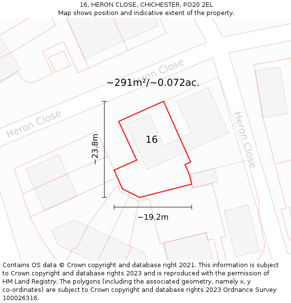 16, HERON CLOSE, CHICHESTER, PO20 2EL: Plot and title map