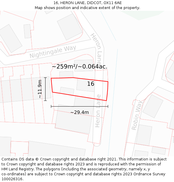 16, HERON LANE, DIDCOT, OX11 6AE: Plot and title map