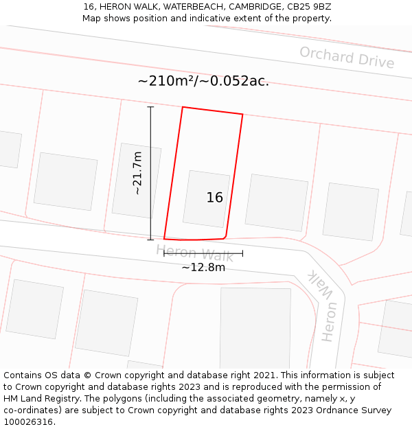 16, HERON WALK, WATERBEACH, CAMBRIDGE, CB25 9BZ: Plot and title map