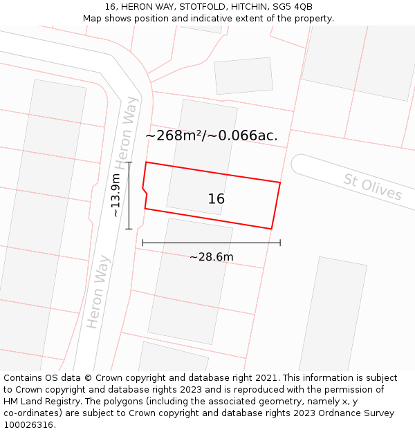 16, HERON WAY, STOTFOLD, HITCHIN, SG5 4QB: Plot and title map