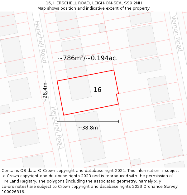 16, HERSCHELL ROAD, LEIGH-ON-SEA, SS9 2NH: Plot and title map