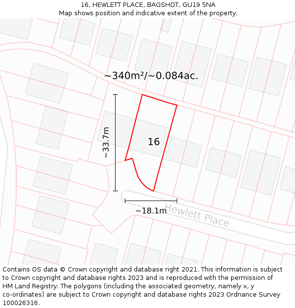 16, HEWLETT PLACE, BAGSHOT, GU19 5NA: Plot and title map